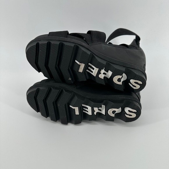 Sorel Women's Joanie Black Wedge Sandals Elastic Straps Zip Back Ankle Detail‎ - Picture 3 of 5